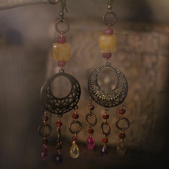 Free People Jewelry - ✧Handmade BoHeMiAn Style Crystal Earrings✧